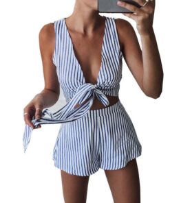 LIVA GIRL Two Piece Set Blue Striped Rompers