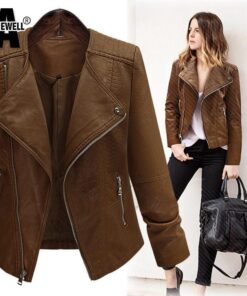 ACHIEWELL Long Sleeve Leather Jacket