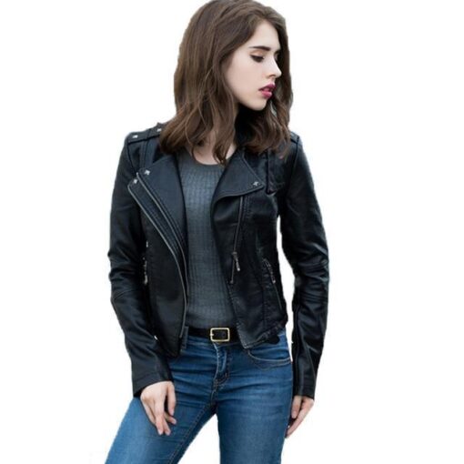 2018 Black Leather Motorcycle Biker Jacket