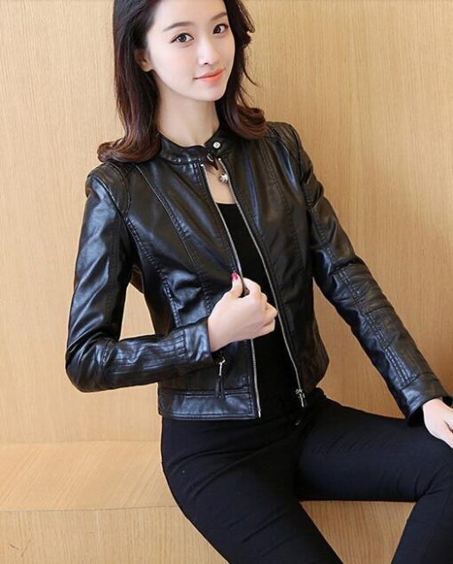 Slim Female Soft Leather Motorcycle Jacket