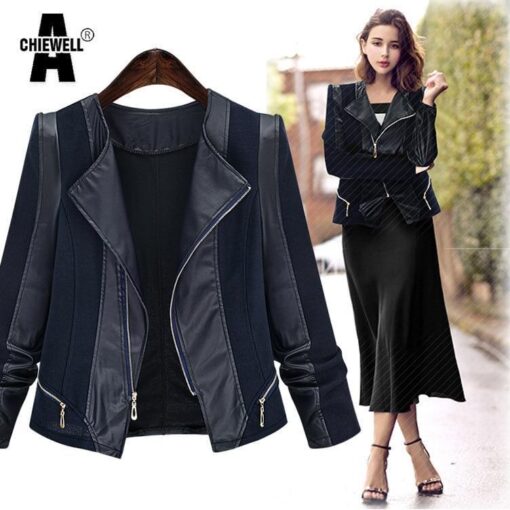 Plus Size Autumn Women Pu Leather Jacket Coat