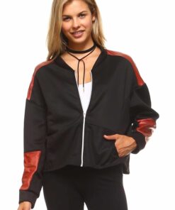 Women's Leather Patch Bomber Jacket