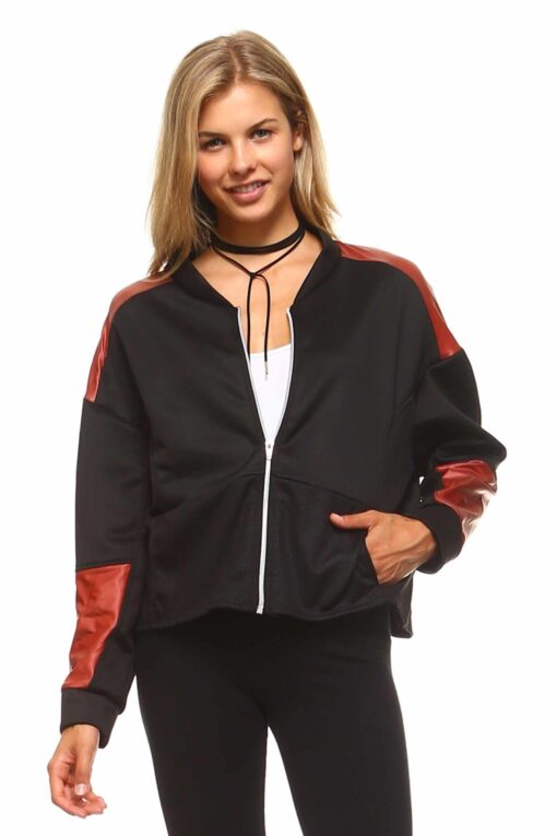 Women's Leather Patch Bomber Jacket