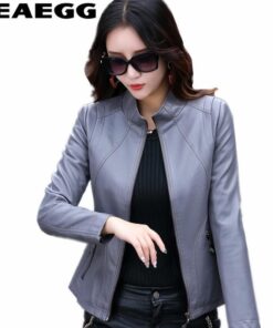 Gray Casual PU Women's Faux Leather Jackets Coat