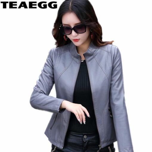 Gray Casual PU Women's Faux Leather Jackets Coat