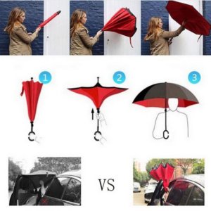 Double Layer Reverse Folding Umbrella red