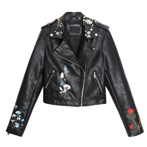 Embroidery Faux Leather Jacket